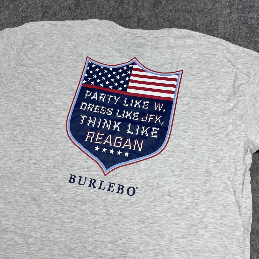Burlebo Shirt Mens 2XL Gray Party Like W Reagan JFK Flag Pocket Tee USA NEW *.,